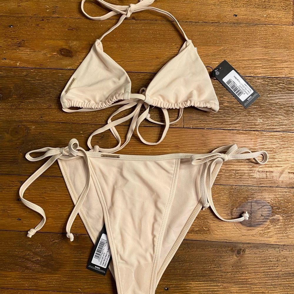 PrettyLittleThing Size 0 NWT cream mix match triangle bikini set swimwear sexy
